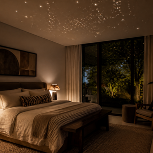 Fibre optic star ceiling lighting in a South African bedroom