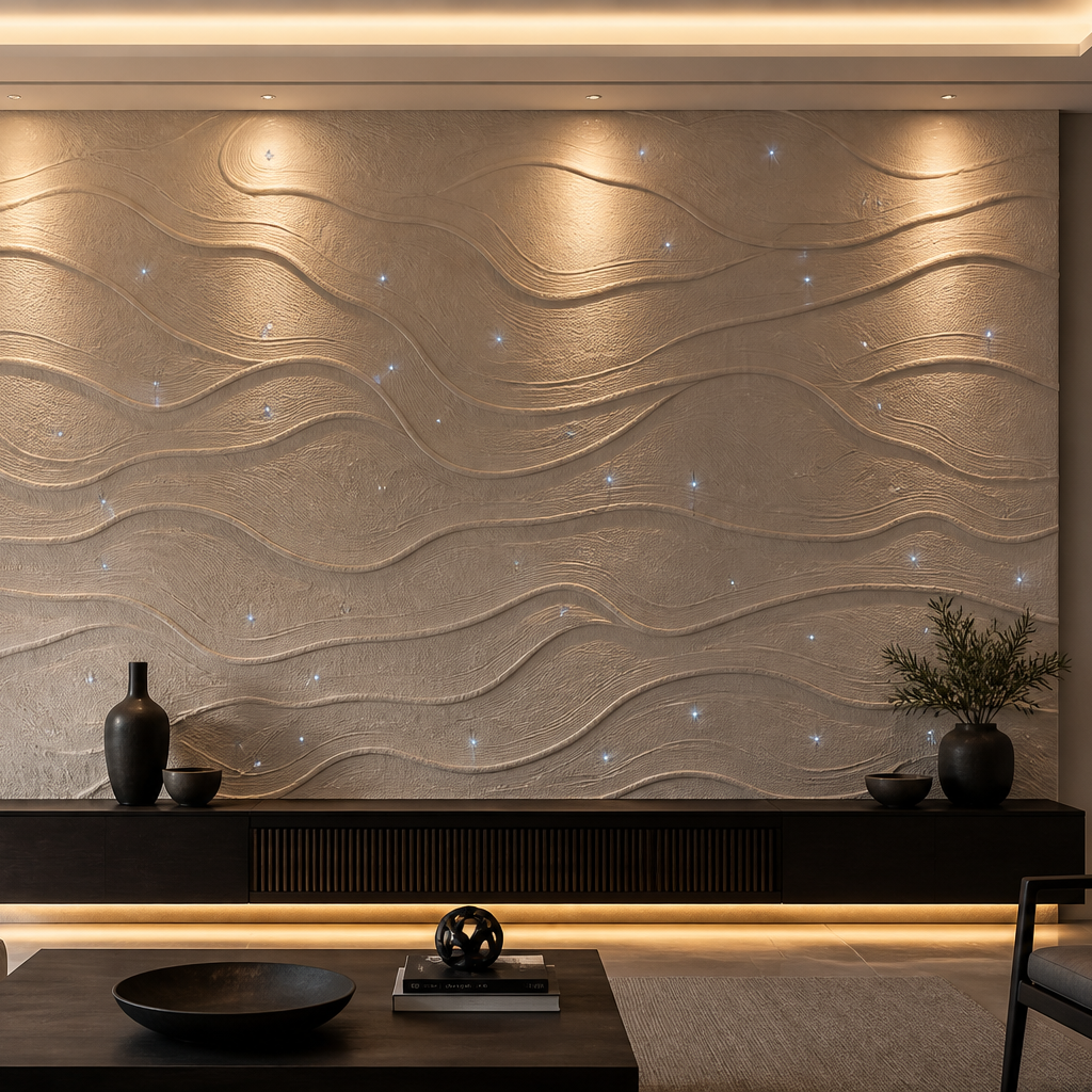 Fibre optic star lighting in a contemporary wall panel feature