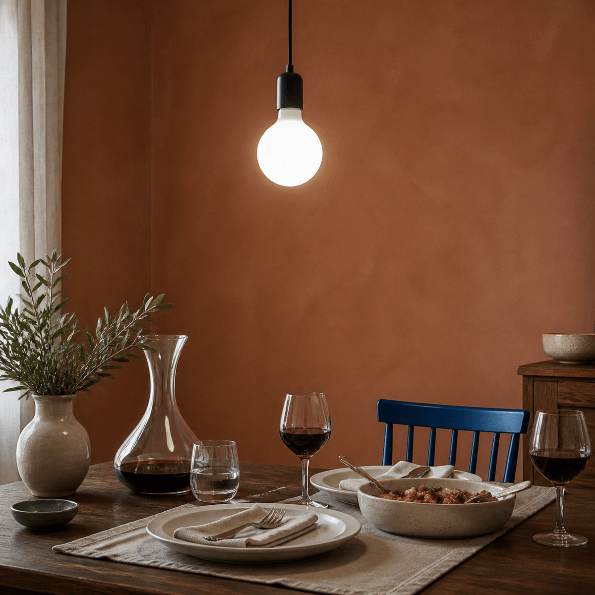 8W E27 G125 opal LED bulb in an indoor lighting setting