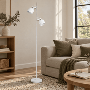 Orka white floor lamp in an olive-accented lounge