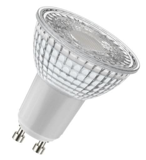 7.5W dimmable GU10 LED spotlight bulb on white background