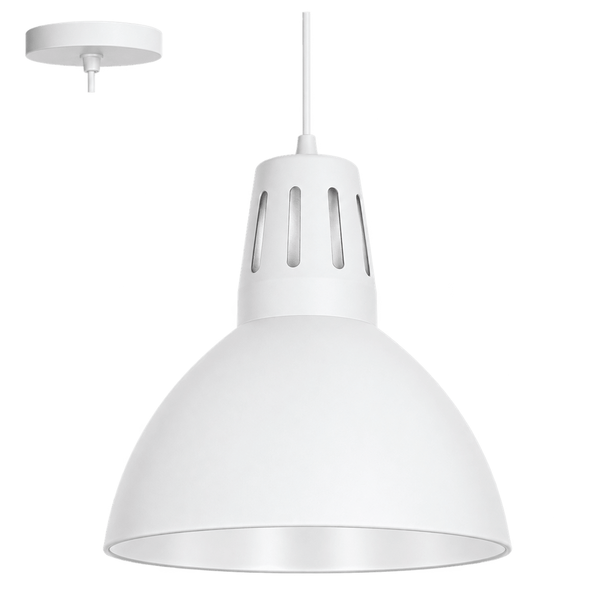 280mm steel pendant light in matte white, transparent background