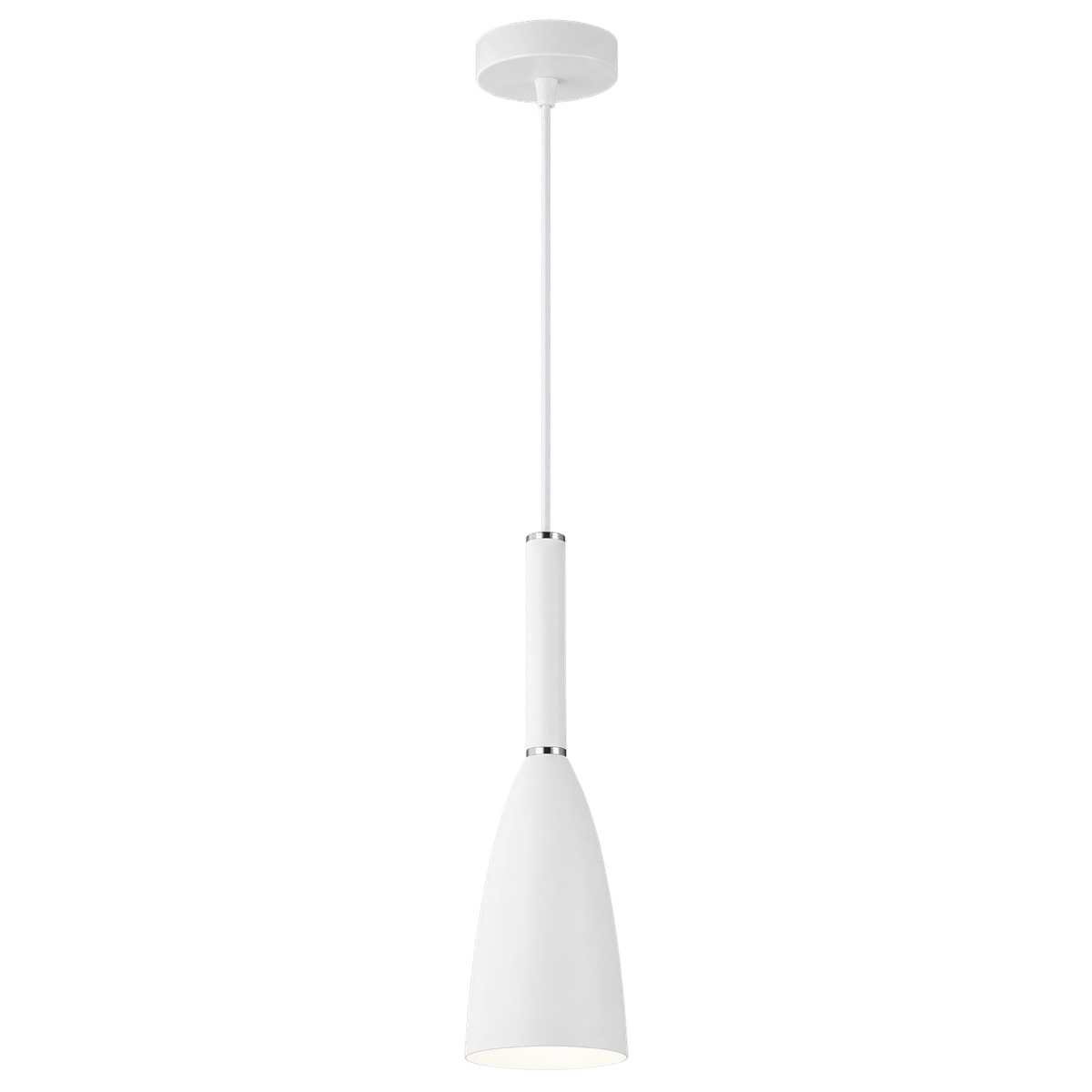 White metal LED pendant light on transparent background