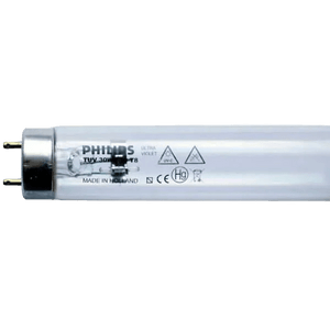 Philips UVC fluorescent tube on a gray background
