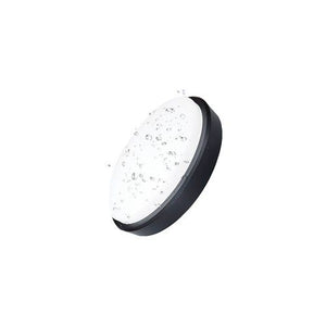 Black and white round bulkhead outdoor wall light with a sleek design and tough diffuser.