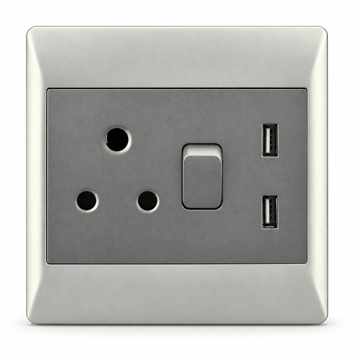 16 Amp plug with dual USB ports on a white background