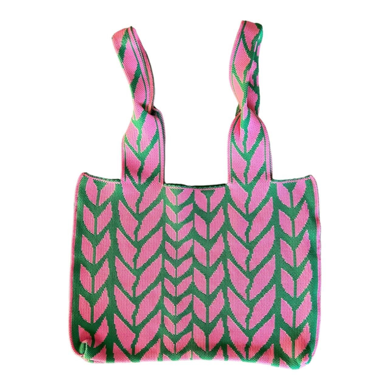 Polyester Handbag - Pink Leaves And Green - Future Decor