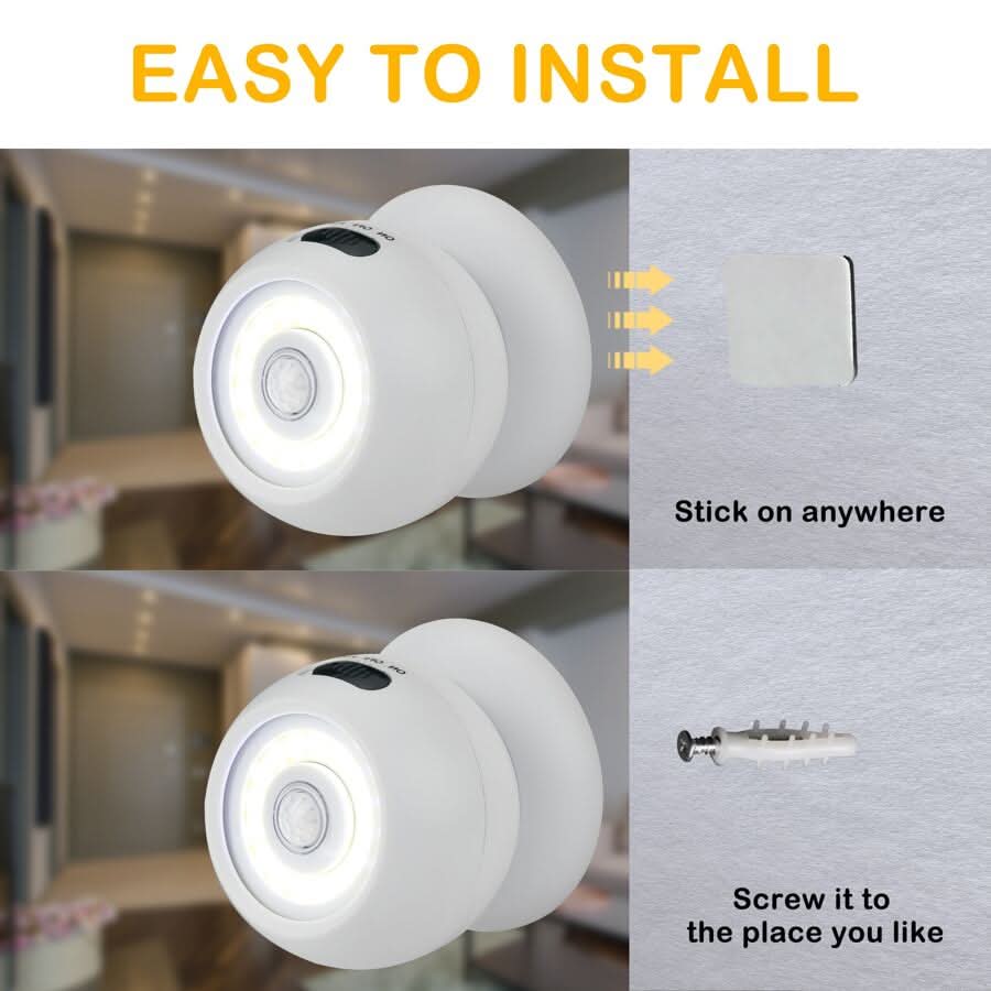 Portable magnetic motion-sensor light installation options
