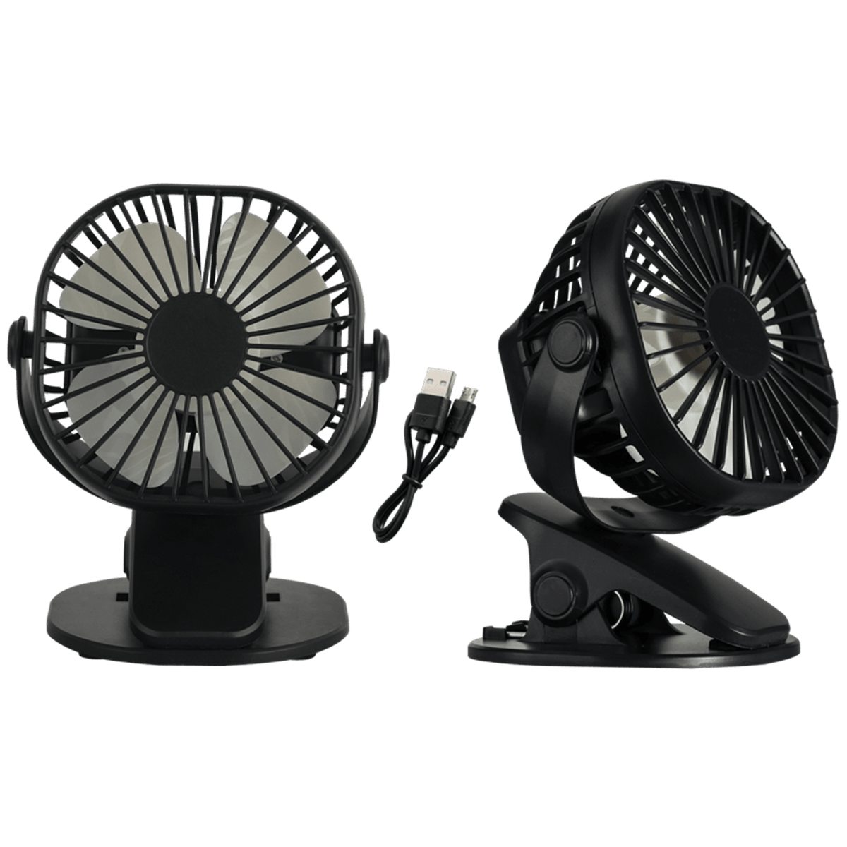 Portable Rechargeable 3 Speed Clip On Fan - Black, transparent background, 1254 x 1254