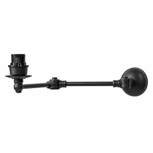 Matt black Portland wall lamp fitting without shade on a white background