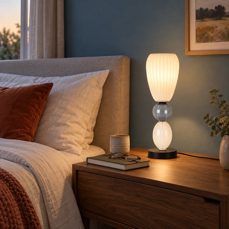 40W E14 ceramic table lamp on a bedside table