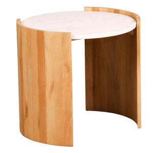 Arden Round Side Table with Marble Top & Acacia Body — transparent background