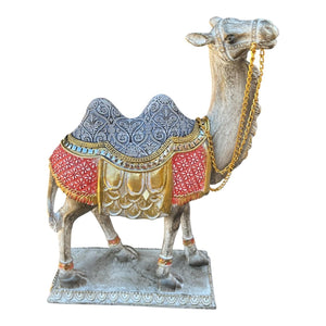 Camel Decorative Sculpture with Red Blanket — white background