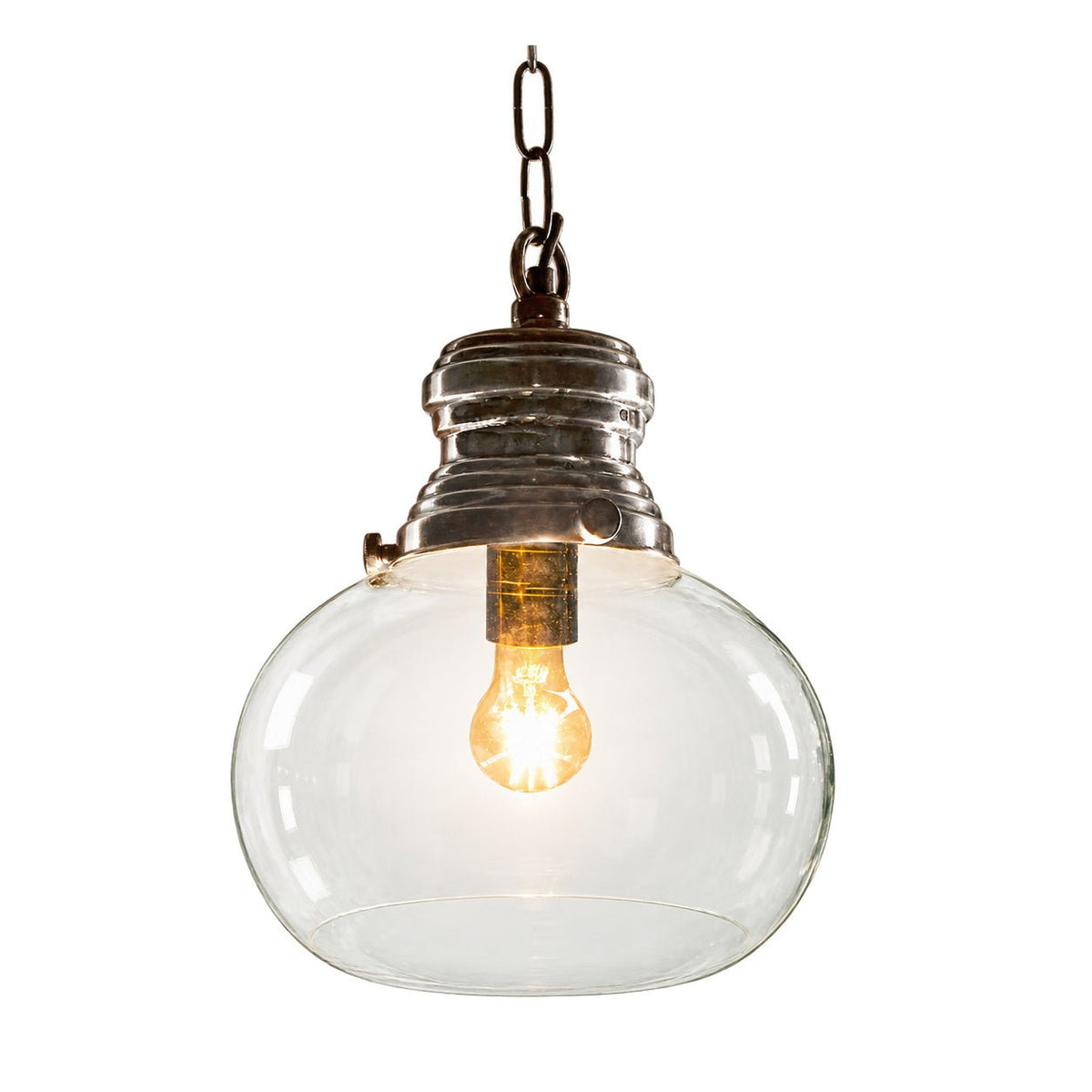 Hayley-S Antique Silver Glass Dome Pendant - E27 — white background