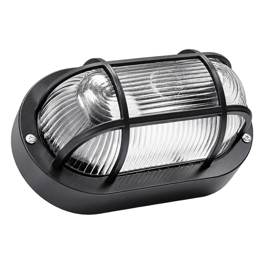 Black Oval E27 Bulkhead Light - IP44, 205mm — transparent background