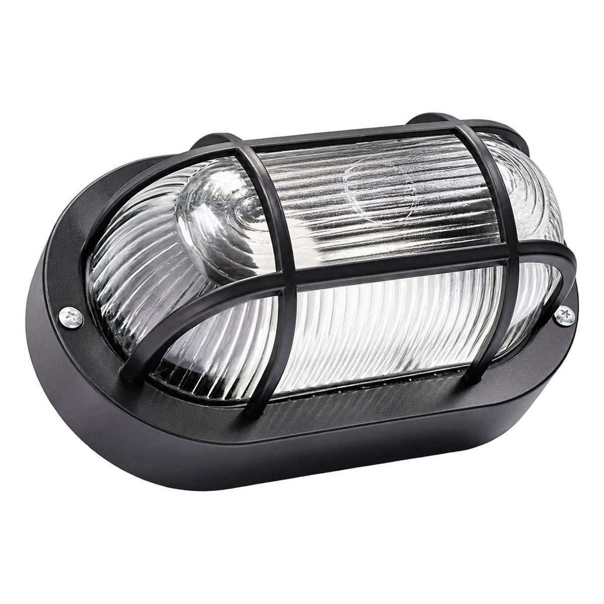 Black Oval E27 Bulkhead Light - IP44, 205mm — white background