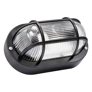 Black Oval E27 Bulkhead Light - IP44, 205mm — white background