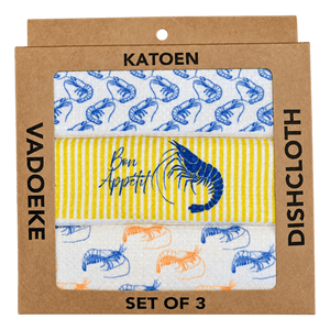 Dishcloth Box (Set 3) - Blue Bon Appetit Shrimp on a transparent background