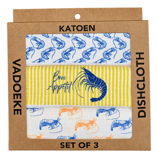Dishcloth Box (Set 3) - Blue Bon Appetit Shrimp on a transparent background