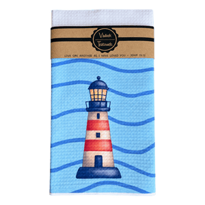 Single Printed Dishcloth - Lighthouse on a transparent background