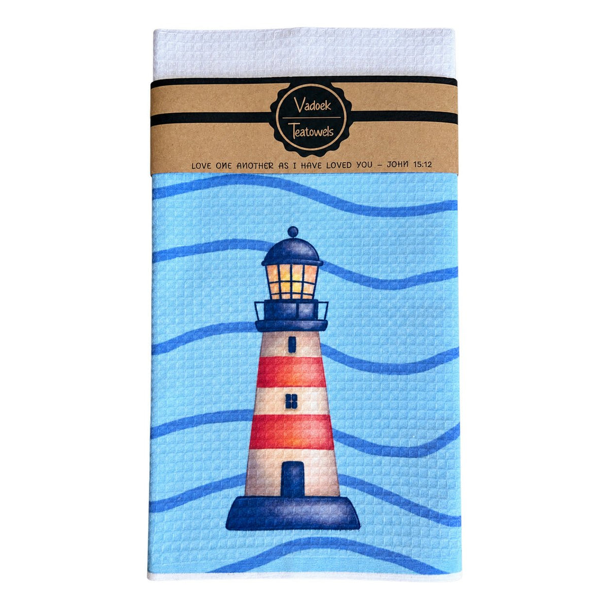 Single Printed Dishcloth - Lighthouse on a white background