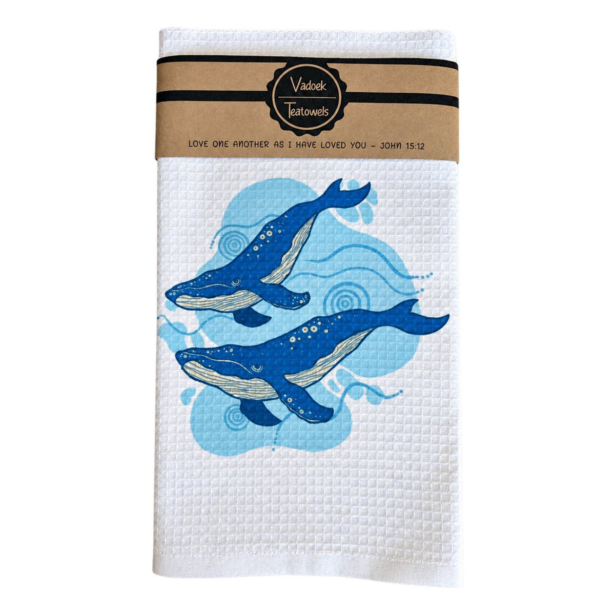 Single Printed Dishcloth - Whales on a white background