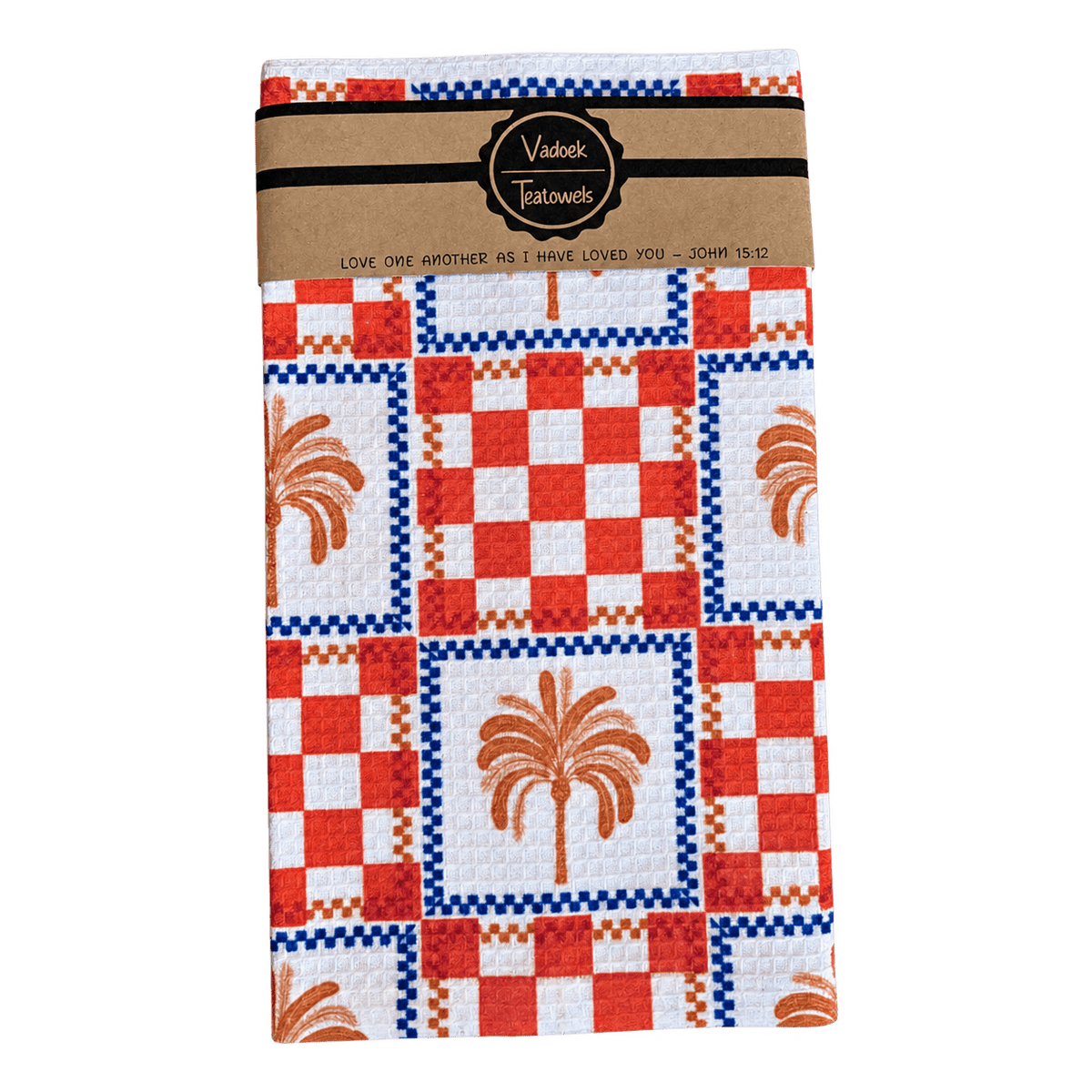 Single Printed Dishcloth - Orange Palm Mosaic on a transparent background
