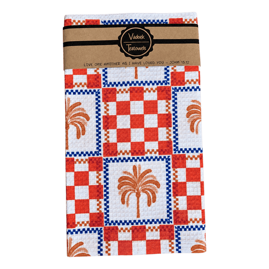 Single Printed Dishcloth - Orange Palm Mosaic on a transparent background