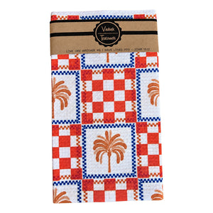 Single Printed Dishcloth - Orange Palm Mosaic on a white background