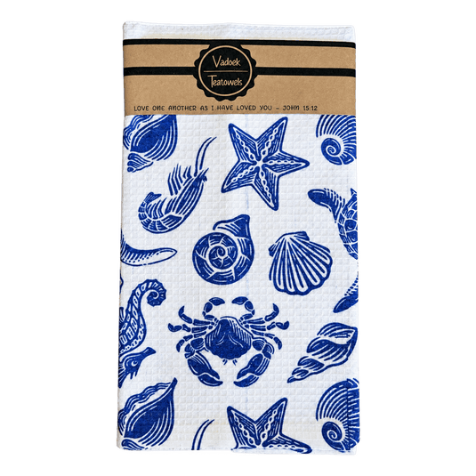 Single Printed Dishcloth - Blue Ocean on a transparent background