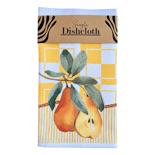 Single Printed Dishcloth - Yellow Pear on a transparent background