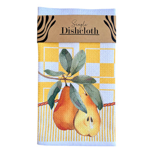 Single Printed Dishcloth - Yellow Pear on a white background