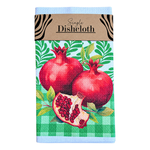 Single Printed Dishcloth - Green Pomegranate on a transparent background