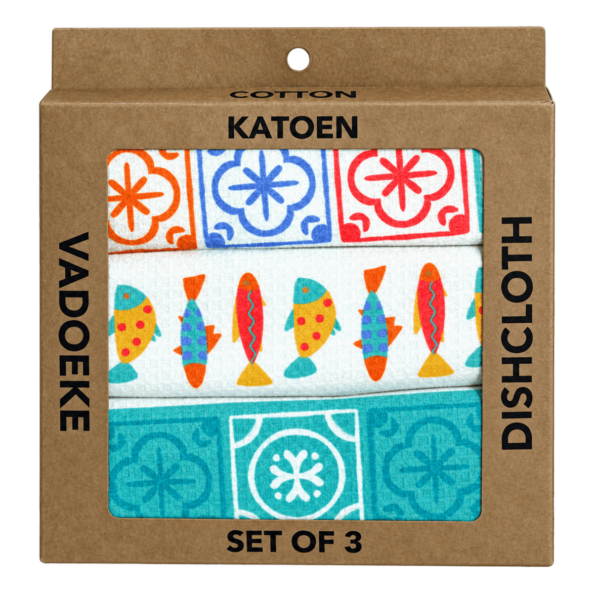 Dishcloth Box (Set 3) - Pastel Coloured Fishes on a transparent background