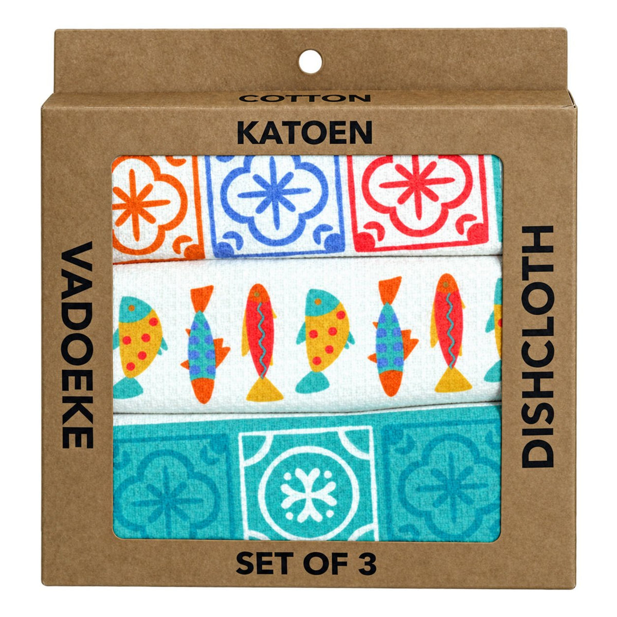 Dishcloth Box (Set 3) - Pastel Coloured Fishes on a white background