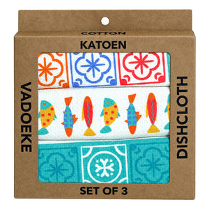 Dishcloth Box (Set 3) - Pastel Coloured Fishes on a white background