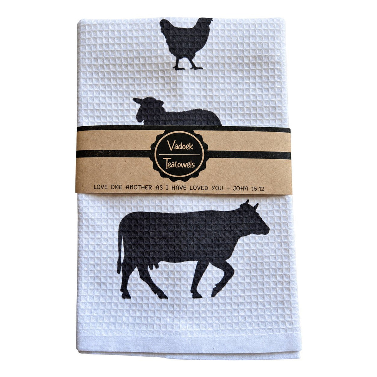 Single Printed Dishcloth - Animals on a white background
