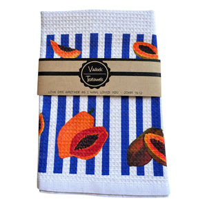 Single Printed Dishcloth - Papaja on a white background
