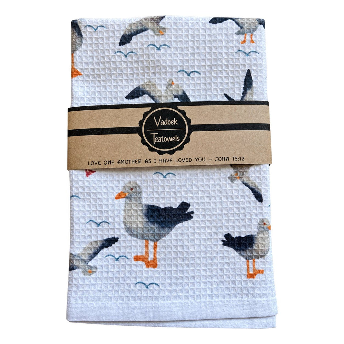 Single Printed Dishcloth - Seagulls on a white background
