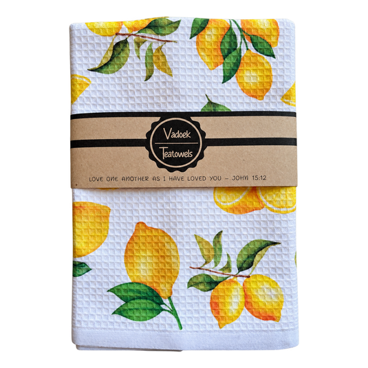 Single Printed Dishcloth - Lemons on a transparent background