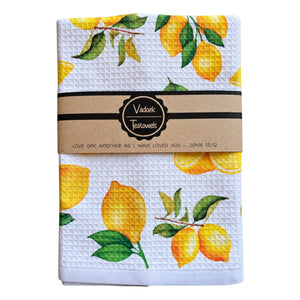 Single Printed Dishcloth - Lemons on a white background