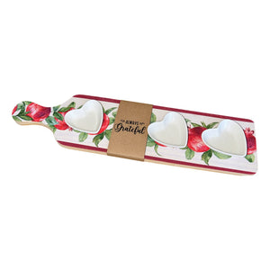 Wooden Platter With Handle - Pomegranate Heart Bowl on a white background