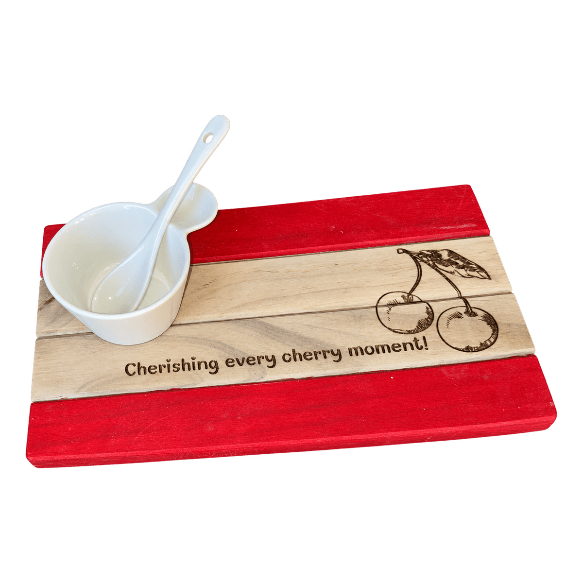 Four Plank Small Platter - Cherries on a transparent background