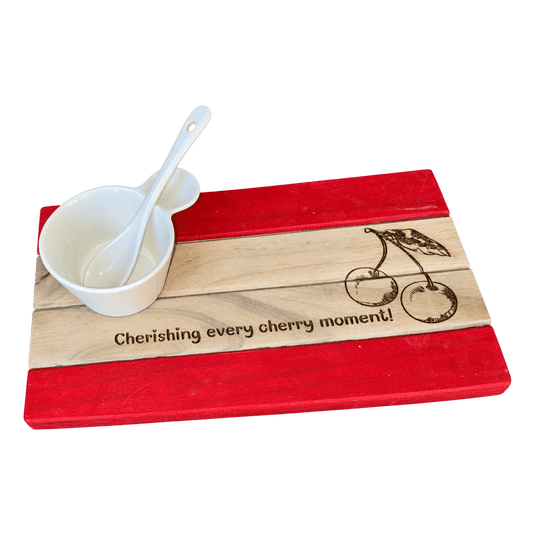 Four Plank Small Platter - Cherries on a transparent background