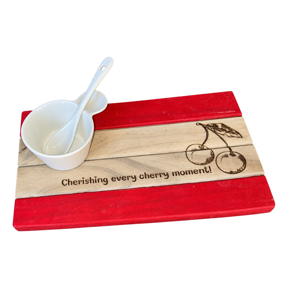 Four Plank Small Platter - Cherries on a white background