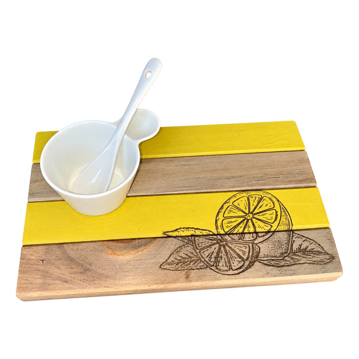 Four Plank Small Platter - Lemons on a white background