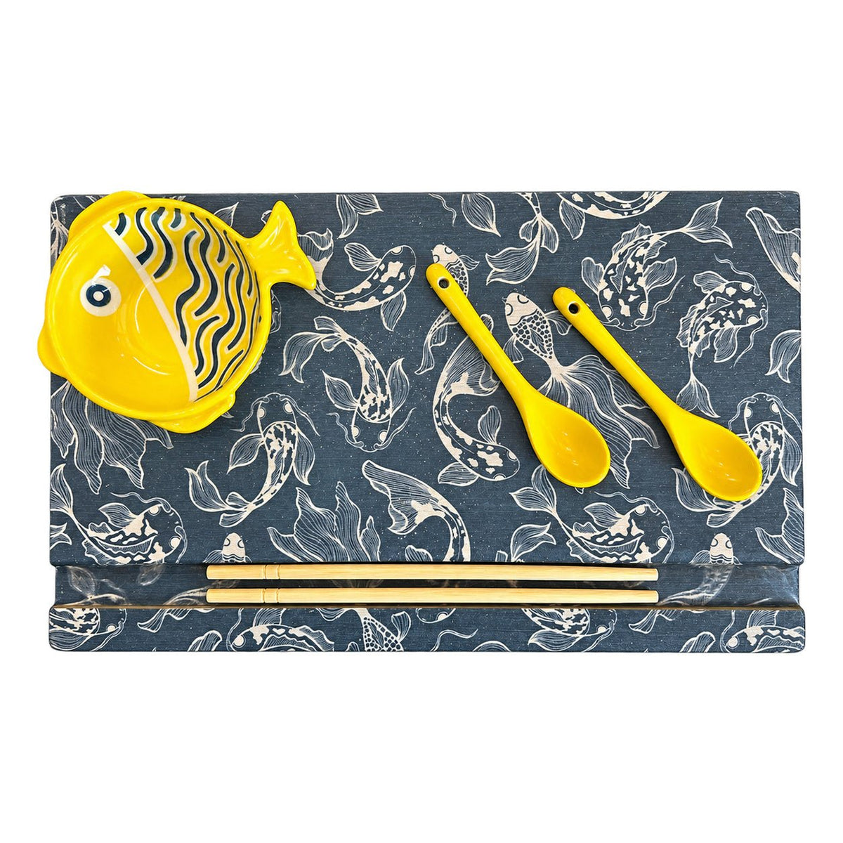 Sushi Platter - Blue Fish Pond Yellow Fish on a white background