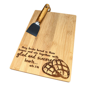 Bamboo Cutting Board - Acts 2:46 on a white background