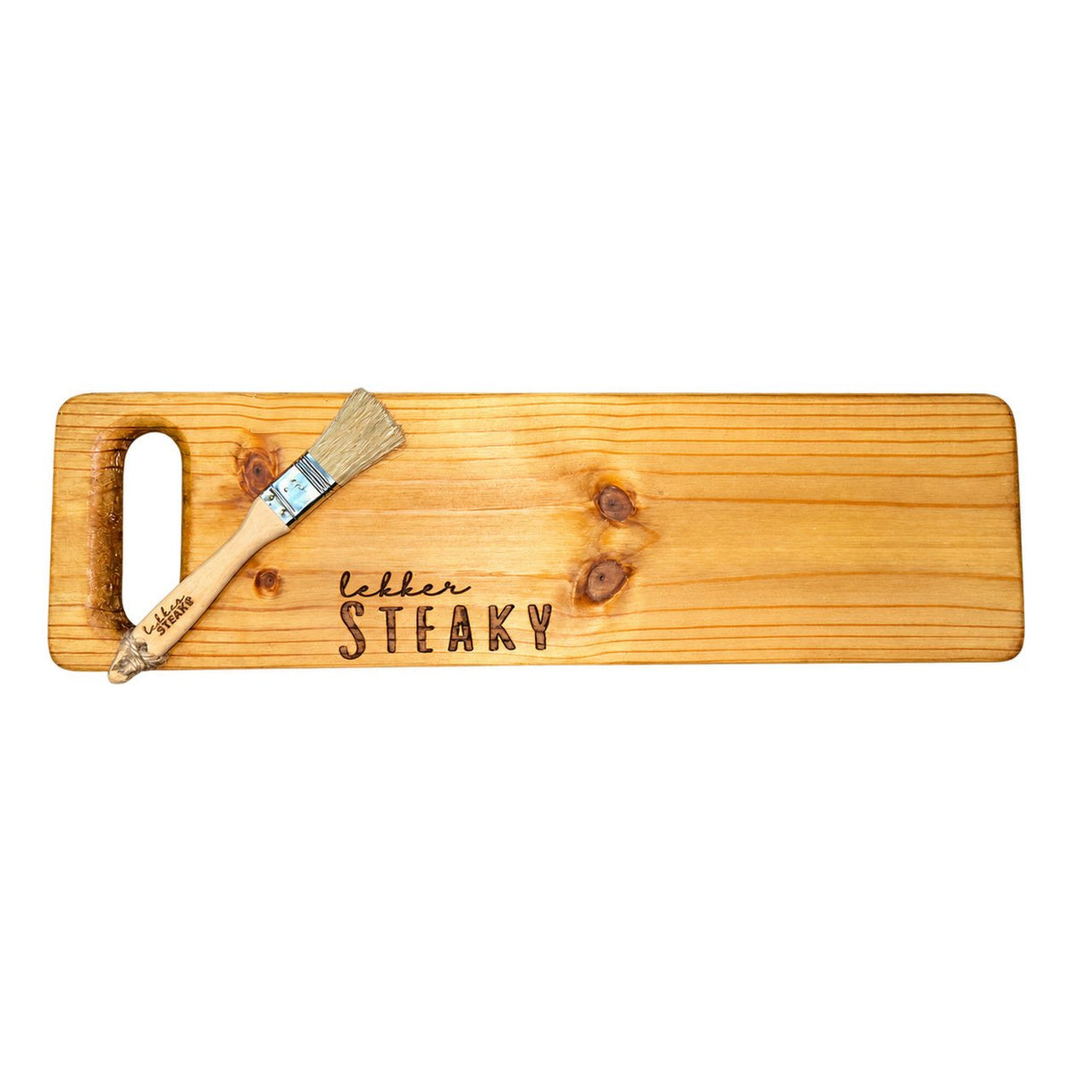 Wooden Steak Board With Brush on a white background