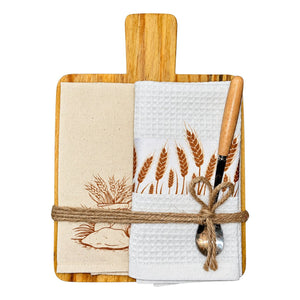 Wooden Dishcloth Platter - Wheat on a white background